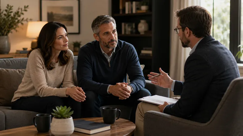 A family consultation with an interventionist in a warm, quiet room