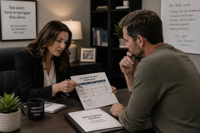 An advocate reviewing treatment options with a family member